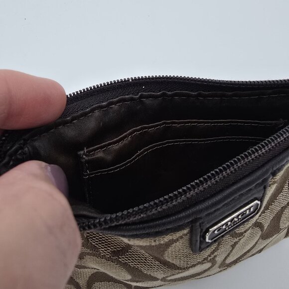 Coach Signature Brown Wristlet Pouch Bag With Zipper Closure & Strap - Picture 4 of 6